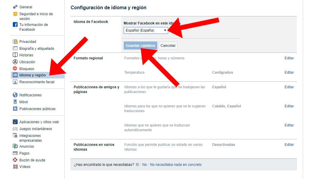 How to change the language on Facebook