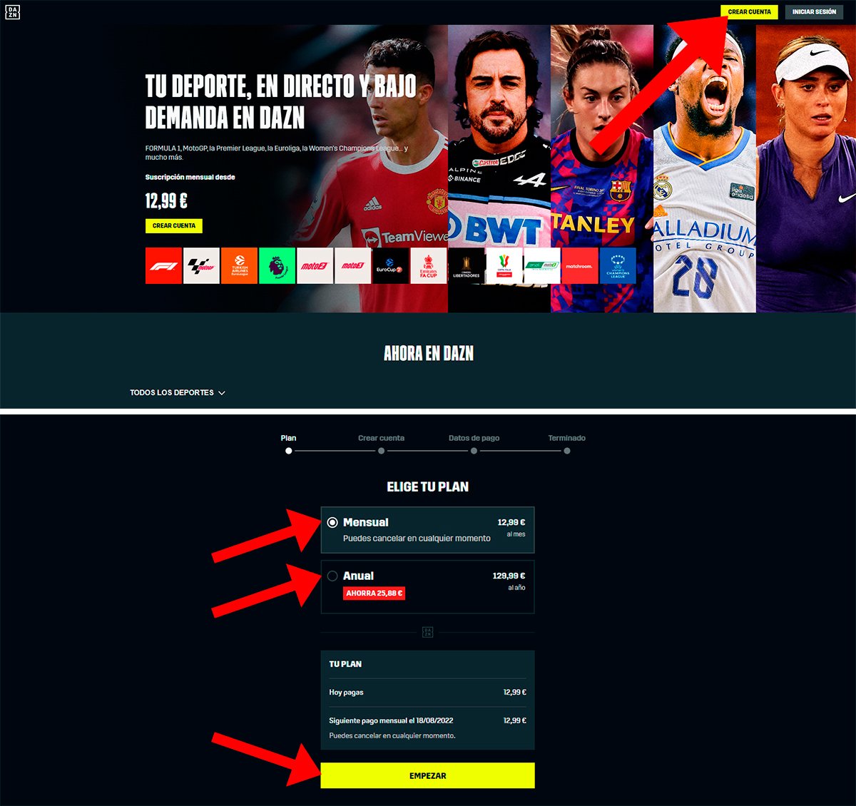 How to hire DAZN in Spain step by step